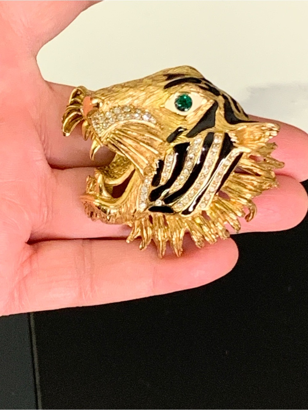 VINTAGE ERWIN PEARL RHINESTONE ENAMEL TIGER BROOCH - Picture 5 of 14
